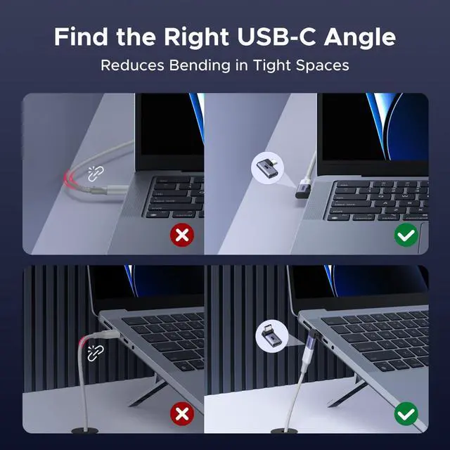 Alt view image 2 of 7 - WRIARICH 40Gbps Right Angle USB C Adapter Combo, 2-Pack 90 Degree USB-C Adapter Compatible with MacBook Pro/Air, Steam Deck, Switch, ROG Ally, Thunderbolt 4, iPhone 16/17, iPad