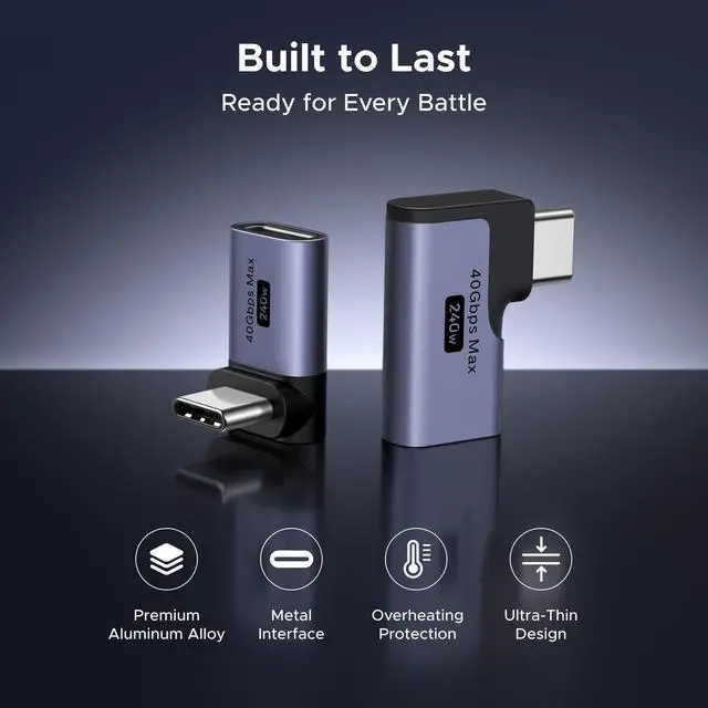 Alt view image 6 of 7 - WRIARICH 40Gbps Right Angle USB C Adapter Combo, 2-Pack 90 Degree USB-C Adapter Compatible with MacBook Pro/Air, Steam Deck, Switch, ROG Ally, Thunderbolt 4, iPhone 16/17, iPad