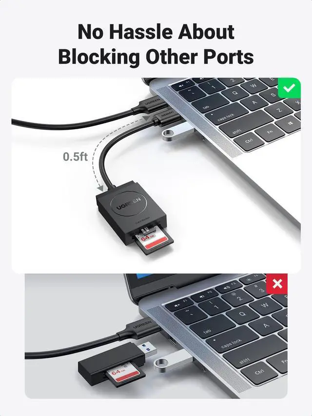 Alt view image 5 of 7 - WRIARICH SD Card Reader USB 3.0 Dual Slot Flash Memory Card Reader TF SD SDXC SDHC MMC RS-MMC Micro SDXC Micro SDHC UHS-I for Mac Windows Linux Chrome Read 2 Cards Simultaneously