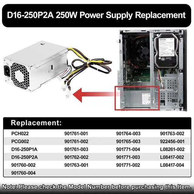 Alt view image 3 of 5 - LXun Upgrad D16-250P1A L08417-002 250W Power Supply Compatible with HP ProDesk 280 282 600 800 G3 480 400 G4 PCH022 L08417-004 901760-002 901761-001 901760-001 PA-2251-5 D16-250P2A Power Supply