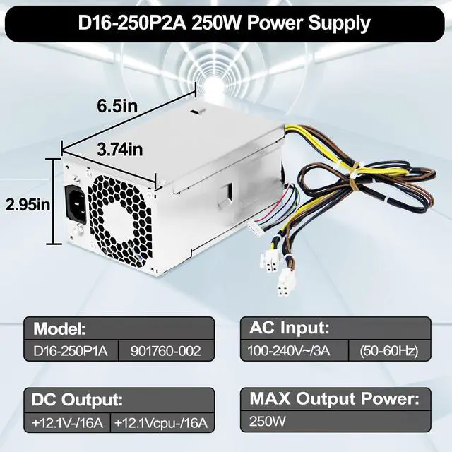 Alt view image 5 of 5 - LXun Upgrad D16-250P1A L08417-002 250W Power Supply Compatible with HP ProDesk 280 282 600 800 G3 480 400 G4 PCH022 L08417-004 901760-002 901761-001 901760-001 PA-2251-5 D16-250P2A Power Supply