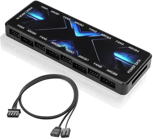 Main image of WRIARICH ARGB PWM Controller Hub 12V 4Pin PWM & 5V 3Pin ARGB with SATA Power 2-in-1 Hub 8 Way PC Case Fan Controller for LEDs, Computer