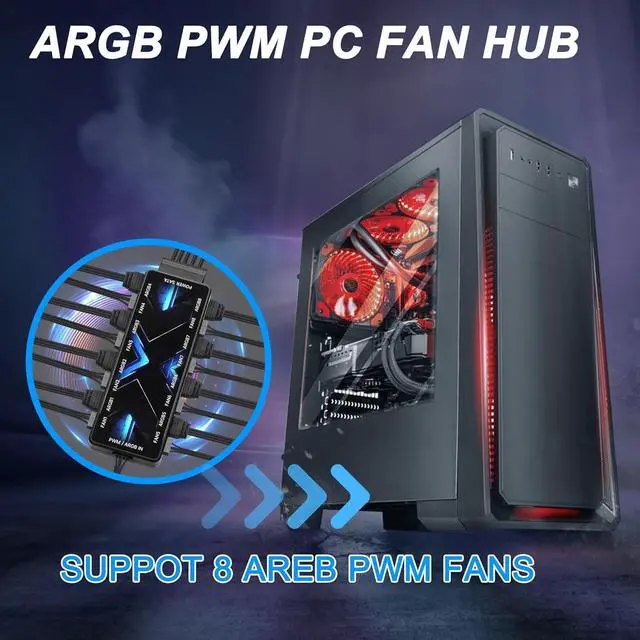 Alt view image 7 of 7 - WRIARICH ARGB PWM Controller Hub 12V 4Pin PWM & 5V 3Pin ARGB with SATA Power 2-in-1 Hub 8 Way PC Case Fan Controller for LEDs, Computer