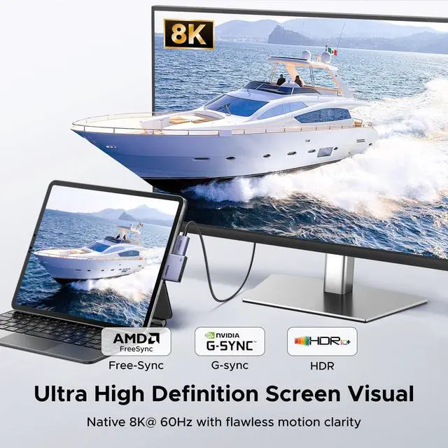 Alt view image 2 of 7 - WRIARICH 32.4Gbps USB C to DisplayPort 1.4 Adapter with PD 100W Fast Charging 8K@60Hz 4K@240Hz Thunderbolt 4/3 to DisplayPort Compatible with iPhone 17, MacBook Pro/Air/Mini, iPad, Galaxy, Steam Deck