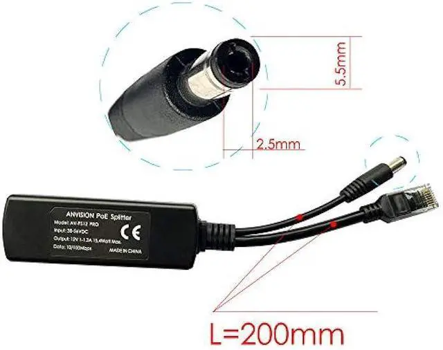 Alt view image 4 of 5 - WRIARICH ANVISION 2-Pack Active 12V PoE Splitter Adapter, Plug 5.5mm x 2.5mm, IEEE 802.3af Compliant 10/100Mbps, for IP Camera AP Voip Phone and More