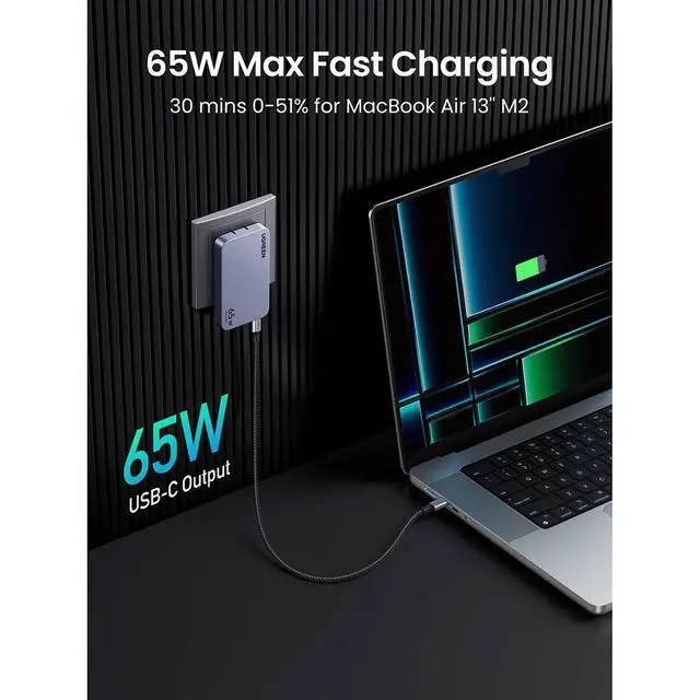 Alt view image 6 of 7 - WRIARICH Nexode Pro 65W 3-in-1 USB-C GaN Ultra-Slim Wall Charger, Black