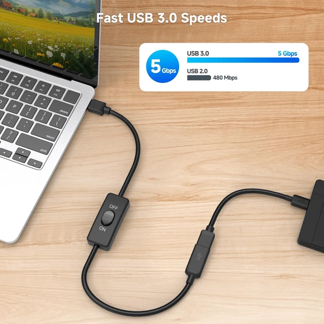 Alt view image 2 of 7 - WRIARICH 5Gbps USB 3.0 Extension Cable with On Off Switch with Data 1 ft, Support Both Data and Power (USB 3.0 On Off Switch)