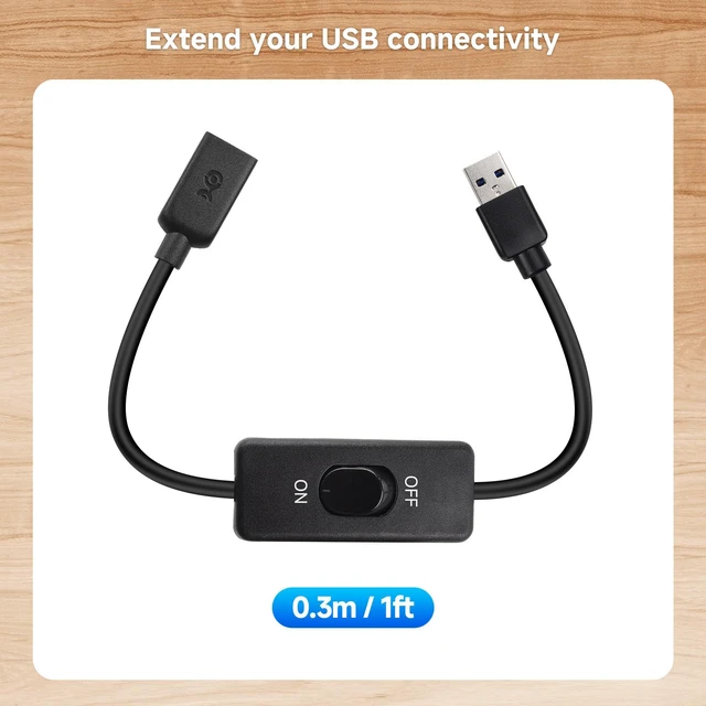 Alt view image 5 of 7 - WRIARICH 5Gbps USB 3.0 Extension Cable with On Off Switch with Data 1 ft, Support Both Data and Power (USB 3.0 On Off Switch)