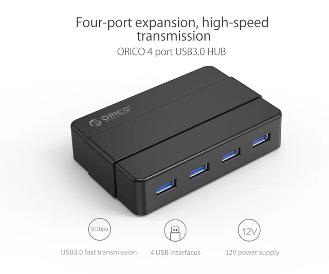 Alt view image 2 of 5 - Vszerda 4 Ports USB 3.0 HUB 5 Gbps Super Speed Portable USB Splitter With 12V Power Adapter For Laptop Desktop Accessories