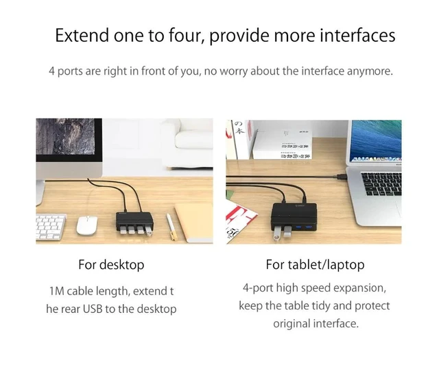 Alt view image 3 of 5 - Vszerda 4 Ports USB 3.0 HUB 5 Gbps Super Speed Portable USB Splitter With 12V Power Adapter For Laptop Desktop Accessories