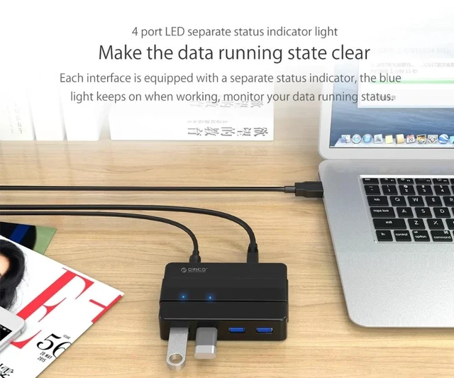 Alt view image 4 of 5 - Vszerda 4 Ports USB 3.0 HUB 5 Gbps Super Speed Portable USB Splitter With 12V Power Adapter For Laptop Desktop Accessories