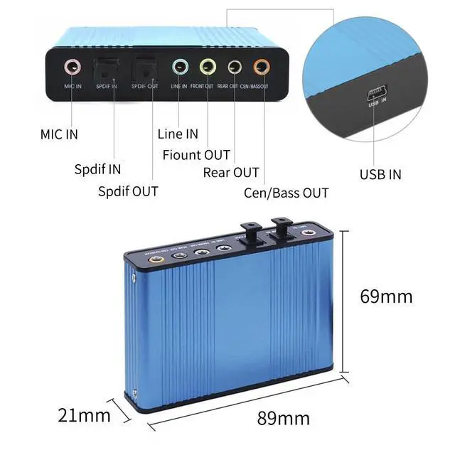 Alt view image 5 of 7 - WRIARICH Professional USB Sound Card 6 Channel 5.1 Optical External Audio Card Converter CM6206 Chipset for Laptop Desktop