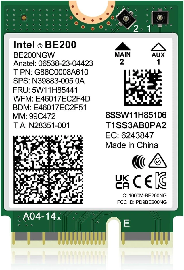 Main image of Vszerda WiFi 7 Wireless Card Intel BE200 NGW, Bluetooth 5.4, 5800Mbps M.2/NGFF Network Support Windows 10/11 (64bit), Linux, Not Support AMD. Ideal for WiFi7/WiFi6E/WiFi6/WiFi5 Router and Wireless AP