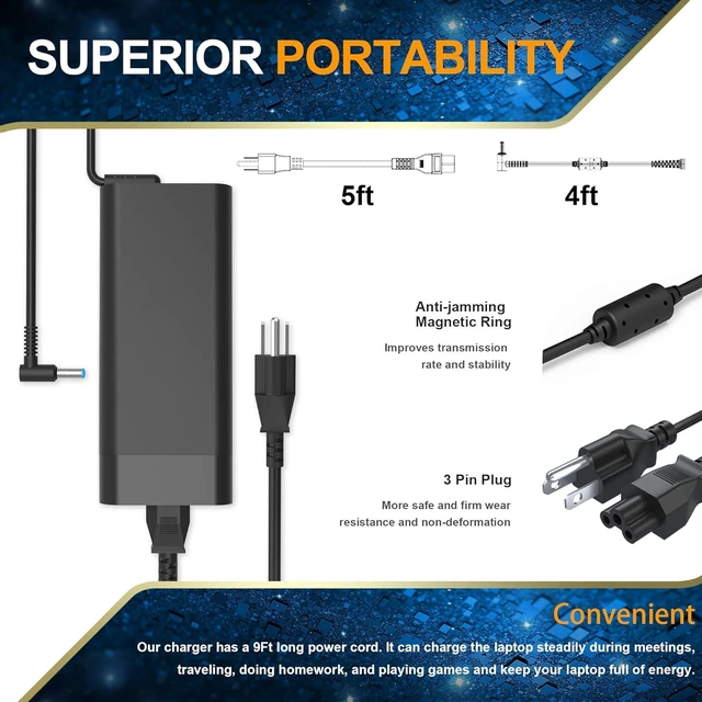Alt view image 6 of 7 - 150W Laptop Charger for HP OMEN 15 17, hp omen Charger, hp Pavilion Gaming Laptop Charger, 150w hp Charger,Zbook 15 G3 G4 G5 G6 Laptop Charger TPN-CA11 TPN-DA09 L32661-001 Adapter Power Supply Cord
