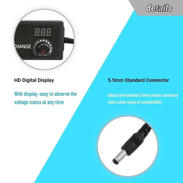 Alt view image 2 of 5 - WRIARICH Oumefar AC/DC Power Supply Adapter Universal 9-24V Voltage Display Speed regulating Power Supply with Voltage Adjustment knob for Motor Speed Control