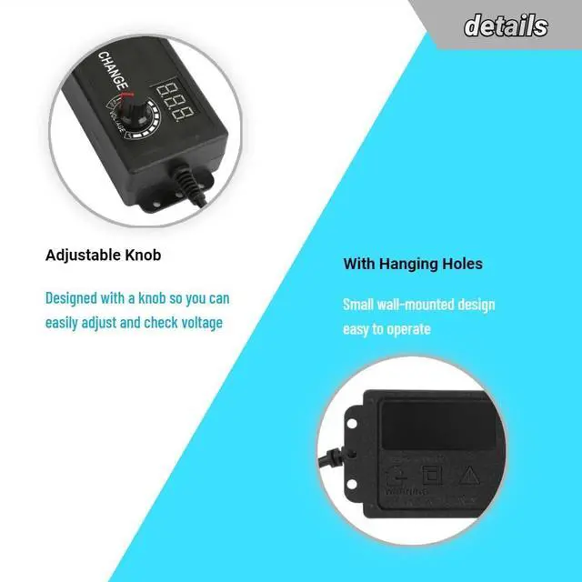 Alt view image 3 of 5 - WRIARICH Oumefar AC/DC Power Supply Adapter Universal 9-24V Voltage Display Speed regulating Power Supply with Voltage Adjustment knob for Motor Speed Control