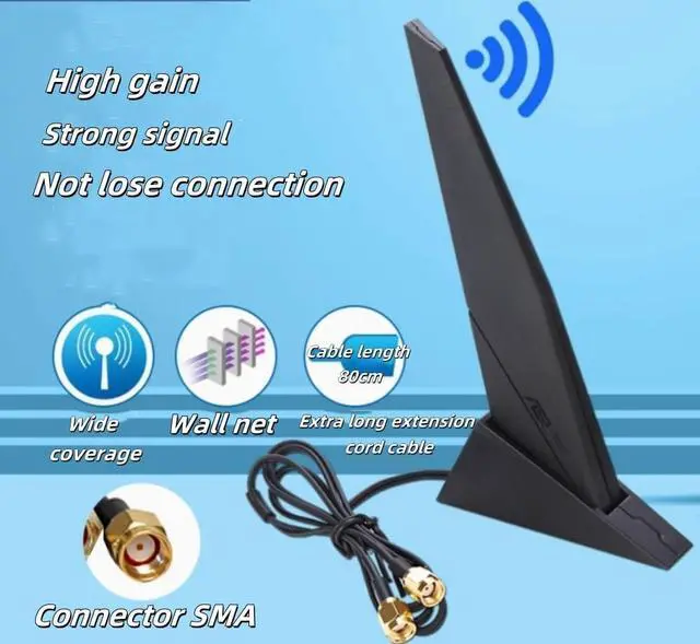 Alt view image 2 of 5 - WRIARICH External WiFi 6 6E Antenna 2.4G/5G Magnetic Base Antenna PC Desktop Computer for Asus Rog Strix Z690 B460 B360 H610 H670 M13H M12 M11 WiFi 2T2R Motherboard Card (Cable 80cm/2.7ft)
