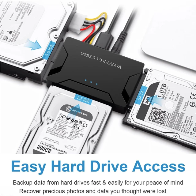 Alt view image 2 of 7 - Vszerda USB 3.0 to SATA/IDE Adapter, Universal Hard Drive Reader Converter for 2.5/3.5" HDD/SSD & 5.25" CD/DVD, Data Transfer & Recovery with 12V Power Supply, Supports Drives up to 6TB