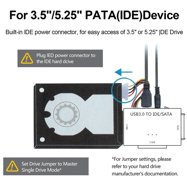 Alt view image 7 of 7 - Vszerda USB 3.0 to SATA/IDE Adapter, Universal Hard Drive Reader Converter for 2.5/3.5" HDD/SSD & 5.25" CD/DVD, Data Transfer & Recovery with 12V Power Supply, Supports Drives up to 6TB