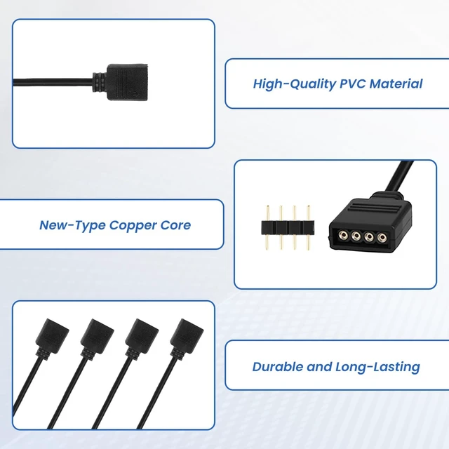 Alt view image 3 of 7 - Vszerda 4 Pcs 12V 4-Pin ARGB Extension Cable, ARGB 1-to-1 Female to Female Cable Extension PC for Computer Case Fans and Addressable LED Strips, RGB Splitter Cord (Extension Cable)