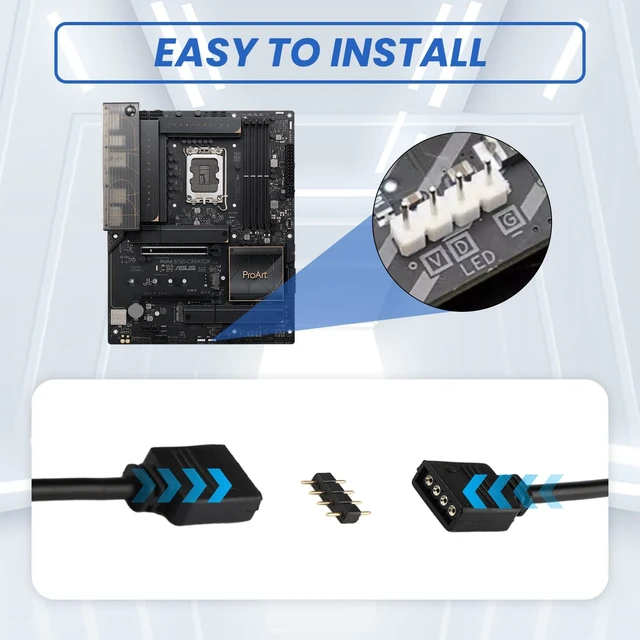 Alt view image 5 of 7 - Vszerda 4 Pcs 12V 4-Pin ARGB Extension Cable, ARGB 1-to-1 Female to Female Cable Extension PC for Computer Case Fans and Addressable LED Strips, RGB Splitter Cord (Extension Cable)