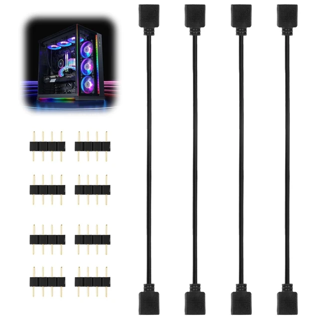 Alt view image 7 of 7 - Vszerda 4 Pcs 12V 4-Pin ARGB Extension Cable, ARGB 1-to-1 Female to Female Cable Extension PC for Computer Case Fans and Addressable LED Strips, RGB Splitter Cord (Extension Cable)