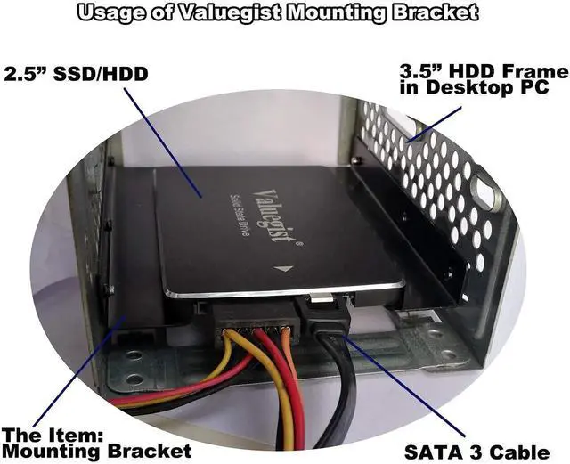 Alt view image 2 of 6 - WRIARICH 2.5" to 3.5" Metal Hard Drive Mounting Bracket Kit, Includes SATA 3.0 6Gbps Data Cable for SSD & HDD