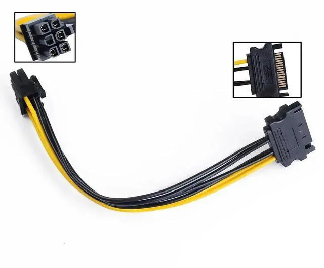 Alt view image 2 of 5 - WRIARICH 20cm/8 Inch 15Pin SATA to 6Pin PCIe GPU Power Adapter Cable