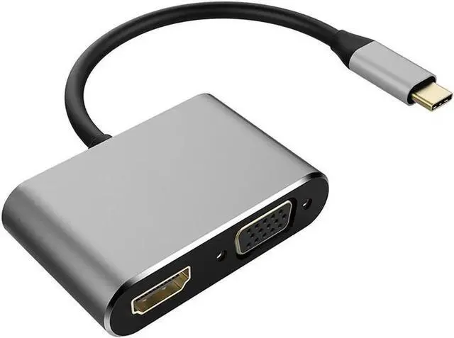 Main image of WRIARICH 2-in-1 USB-C to HDMI VGA Adapter 4K, Thunderbolt 3 Compatible, Gray for MacBook Pro, Chromebook, HP Laptops
