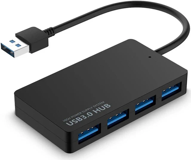 Main image of WRIARICH Black Ultra Slim 4-Port USB 3.0 Splitter Hub, High Speed 5Gbps USB Port Expander Compatible with MacBook Air, Mac Mini, iMac Pro, Surface, Ultrabooks, Laptops & PCs