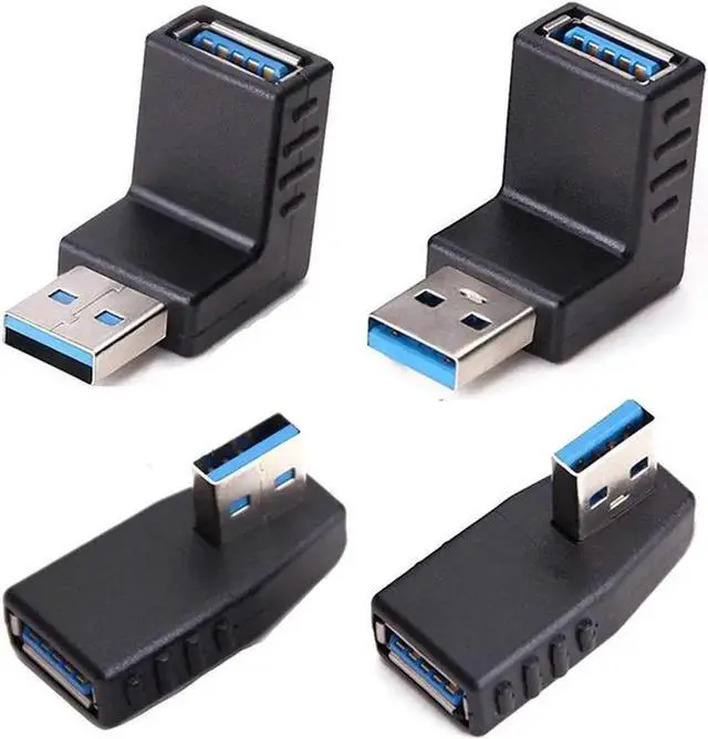 Main image of WRIARICH 4 Pack 90 Degree USB 3.0 Male to Female Coupler, Multi-Angle Gender Changer Extender (Left/Right/Up/Down)