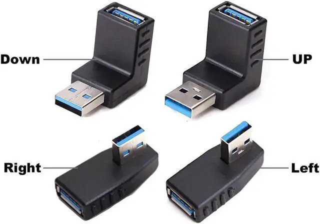 Alt view image 5 of 6 - WRIARICH 4 Pack 90 Degree USB 3.0 Male to Female Coupler, Multi-Angle Gender Changer Extender (Left/Right/Up/Down)