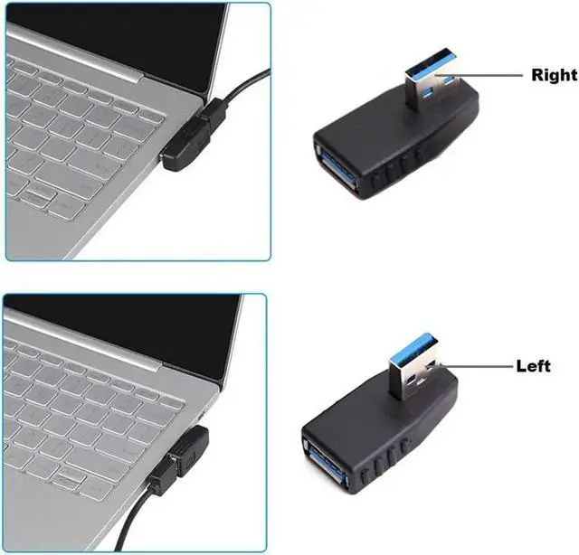 Alt view image 4 of 6 - WRIARICH 4 Pack 90 Degree USB 3.0 Male to Female Coupler, Multi-Angle Gender Changer Extender (Left/Right/Up/Down)