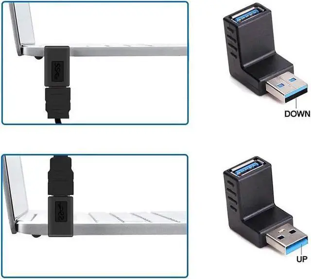 Alt view image 6 of 6 - WRIARICH 4 Pack 90 Degree USB 3.0 Male to Female Coupler, Multi-Angle Gender Changer Extender (Left/Right/Up/Down)
