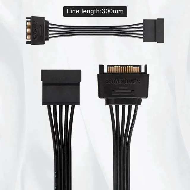 Alt view image 4 of 7 - WRIARICH 2 Pack 10 Inch Black 15Pin SATA Power Extension Cables, SATA Male to Female Power Extender Cord for PC Storage Devices