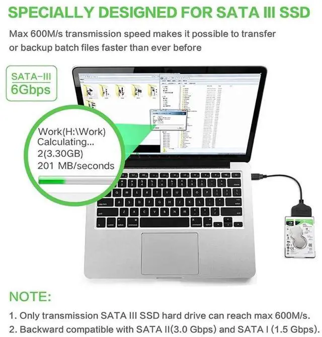 Alt view image 4 of 5 - WRIARICH USB 3.0 to SATA III Adapter Cable for 2.5" SSD & HDD, Not Compatible with 3.5-inch Hard Drives