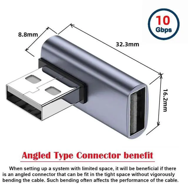 Alt view image 3 of 7 - WRIARICH Low Profile Right 90 Degree USB 3.0 Male to Female Extension Adapter, 10Gbps Super Speed USB-A Extender Supports Charging, Data & Video Transfer for Laptops, Docks, External SSDs