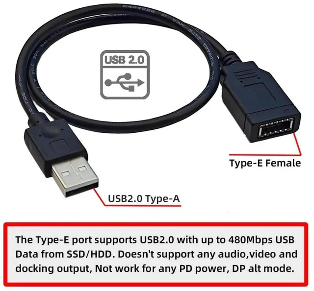 Alt view image 5 of 7 - WRIARICH 1.31FT USB2.0 Male to Type-E Key-A Female Extension Cable, Mainboard Header to Front Panel Type-C Port Adapter