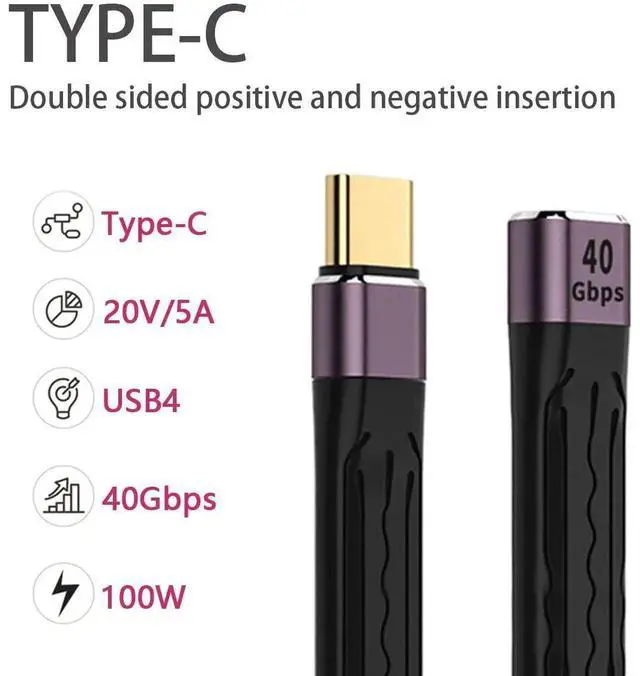 Alt view image 6 of 7 - WRIARICH 13cm Slim Flat USB4 Male to Female Extension Cable | 40Gbps Data, 100W PD Charging, 8K@60Hz Video Output