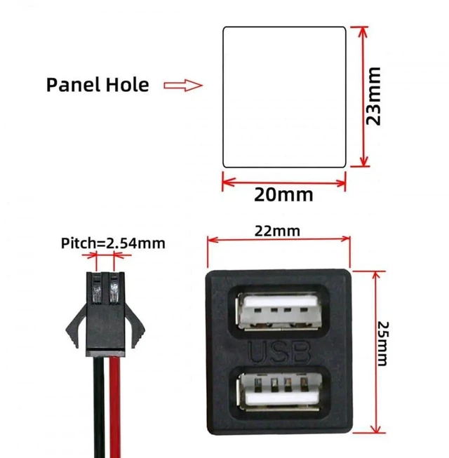 Alt view image 4 of 6 - WRIARICH Dual USB-A Female to 2Pin 2.54mm Pitch Header Cable, Latch Mount DC 5V Power Connector for DIY & OEM Projects