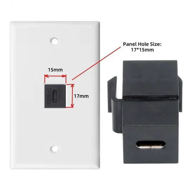 Alt view image 4 of 6 - WRIARICH USB 2.0 Type-C Female to Female Keystone Jack Coupler Adapter, Snap-in USB-C Extension Connector for Standard Wall Plate Panel USB Cable Wiring