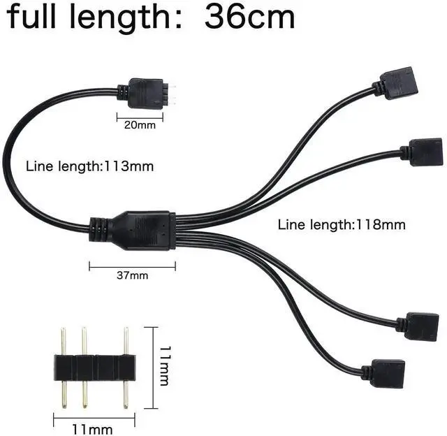Alt view image 3 of 6 - WRIARICH 5V 3Pin ARGB 1 to 4 Splitter Cable, Addressable RGB Extension Cord for PC Case, CPU Cooler & ARGB Fans