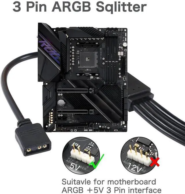 Alt view image 4 of 6 - WRIARICH 5V 3Pin ARGB 1 to 4 Splitter Cable, Addressable RGB Extension Cord for PC Case, CPU Cooler & ARGB Fans