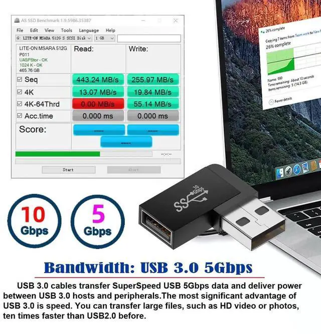 Alt view image 7 of 7 - WRIARICH 90 Degree Left Angled USB 3.2 Gen2 Male to Female Extension Adapter, 10Gbps SuperSpeed USB A Elbow Extender for Power, Data & Video Transmission