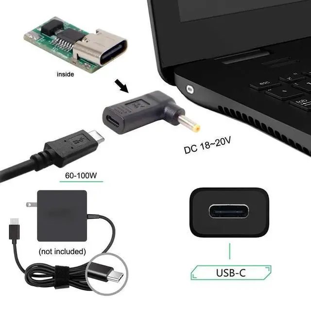 Alt view image 7 of 7 - WRIARICH 90 Degree Angled USB-C to DC 19V PD Trigger Emulator Adapter, Type-C PD to DC 4.0x1.7mm Barrel Jack Power Converter