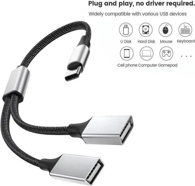 Alt view image 3 of 7 - WRIARICH 0.8FT USB-C Male to Dual USB-A 2.0 Female OTG Splitter Adapter, 2-Port Type-C Hub for Phones, Laptops & Game Consoles