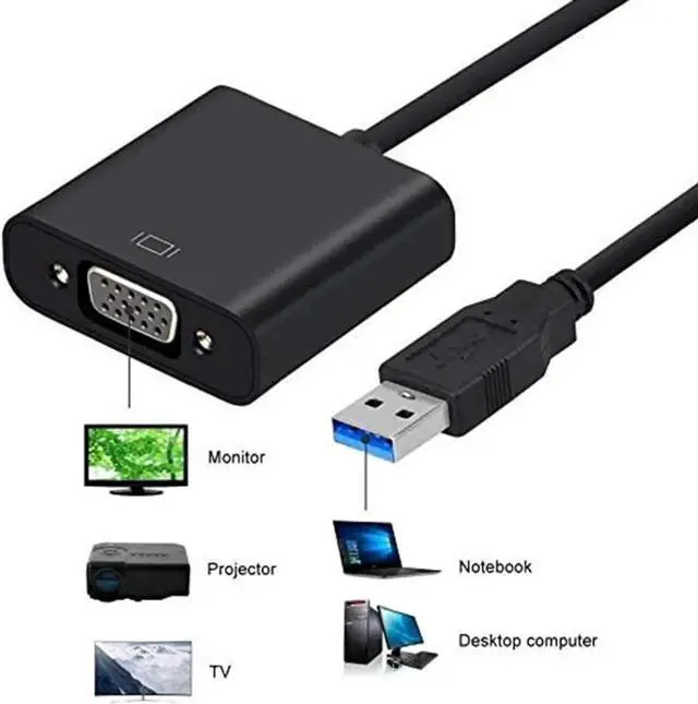 Alt view image 2 of 7 - WRIARICH USB 3.0 to VGA External Video Adapter, 1080P Multi-Monitor Display Graphic Converter Compatible with Windows 7/8/8.1/10/XP PC Laptop Projector