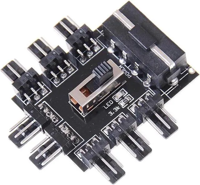 Alt view image 4 of 4 - WRIARICH 8-Way PC Fan Speed Controller, Molex Powered 1 to 8 Fan Hub with 7V/12V Switch, PCB Adapter for 3/4 Pin Case Fans