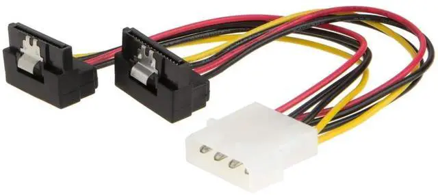 Main image of WRIARICH 2 Pack 6 Inch Down Angle 4Pin Molex to Dual 15Pin SATA Power Y Splitter Cable Adapter