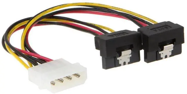 Alt view image 3 of 5 - WRIARICH 2 Pack 6 Inch Down Angle 4Pin Molex to Dual 15Pin SATA Power Y Splitter Cable Adapter